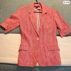 Elisabeth and James Red/White textured Blazer with Short Sleeves